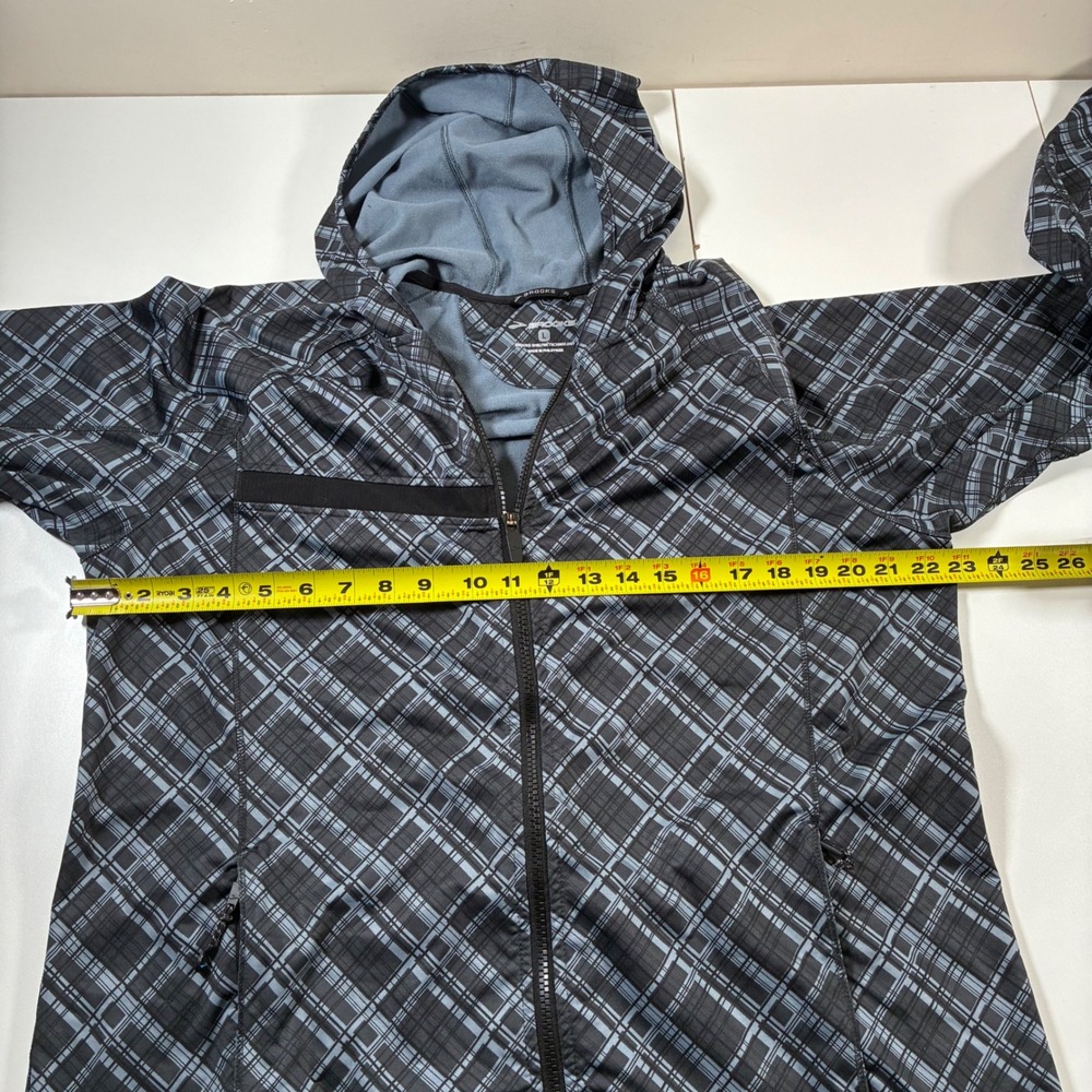 Brooks Shelter Tech Running Jacket Large Grey Black Plaid Full Zip Hooded - Picture 6 of 8